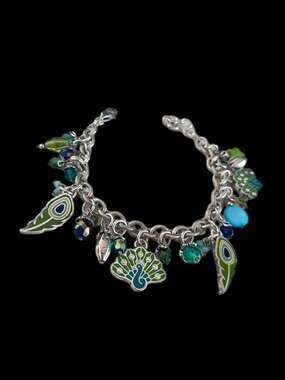 Brighton Peacock Theme Bracelet vibrant green and blue enamel Crystal Beads Rare